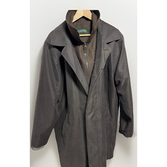 Ralph Lauren Coat Mens Size 44R Removable Lining Long Brown Overcoat Rain Jacket - Picture 1 of 9